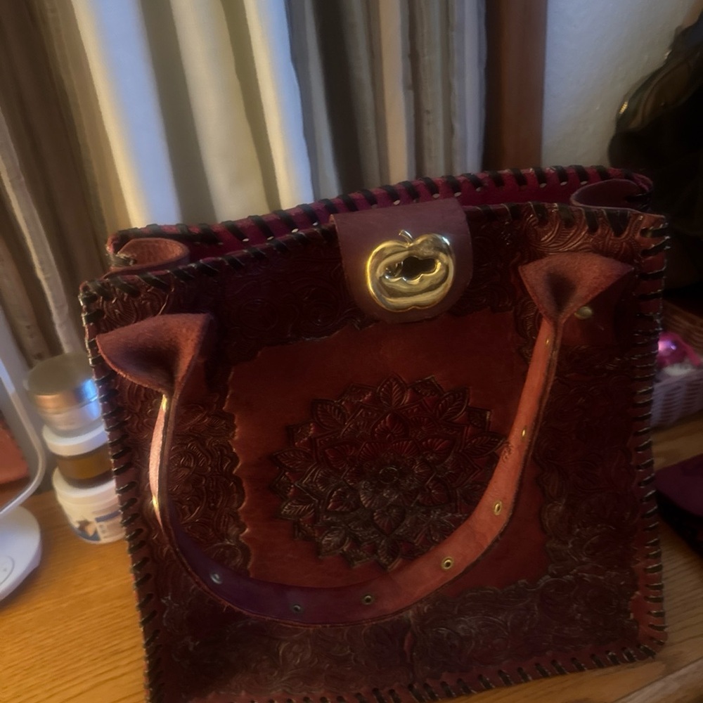 Elegant Red Embossed Tote Bag